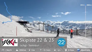 Skiing Ischgl ⛷️ Ski Slope 22 & 23 - Palinkopf to Höllboden (2850m - 2126m)  | With GPS Statistics