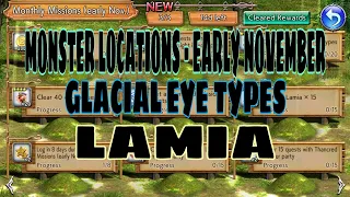 DFFOO GL - Monthly Chocoboard Panel Monster Location Early November: Glacial Eye Types and Lamia