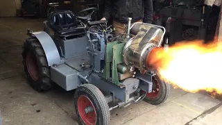 Jet Turbine Garden Tractor! Running & Driving!