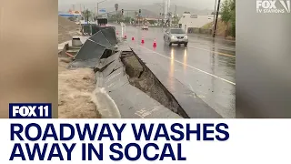 Roadway collapses amid heavy rain from Tropical Storm Hilary