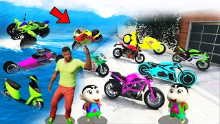 GTA 5 : Shinchan , Pinchan & Franklin Collecting Rare Bikes In Tsunami In GTA 5 ! (GTA 5 Mods)