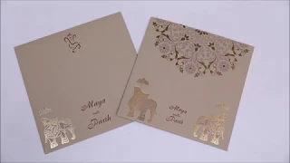 JIM 3838: Royal Indian wedding card in olive color with modern design