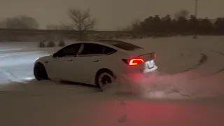Snow Drifting Tesla Model 3 Performance Track Mode RWD Only