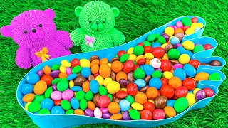 Oddly Satisfying ASMR | Full Glitter Foot Bath of Glossy Candy & Slime with Color Bear & Grid Ball