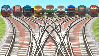9 INDIAN DIESEL TRAIN CROSSING ON DIAMOND FORKED RAILROAD | Diamond Railroad | Animated Train Video
