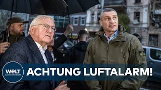 UKRAINE-KRIEG: Luftalarm in Korjukiwka – Steinmeier muss nach Ankunft in Schutzkeller