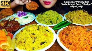 ASMR Variety Rice - Coriander rice,Tomato rice,Lemon rice,Brinjal Curry - ASMR Cooking Eating Video