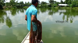 Net Fishing on Boat।Traditional Cast Net Fishing in River। fishing videos (part-742)