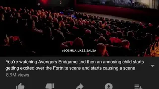 Annoying child getting excited over the fortnite scene in avengers endgame