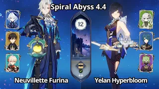 C0 Neuvillette Furina & C0 Yelan Hyperbloom - Spiral Abyss 4.4 Floor 12 Genshin Impact