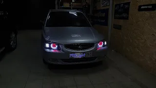 Hyundai Accent. Кастомный проект: двухчиповые линзы Bengal Tiger BI-LED, маски BMW STYLE, вставки.