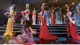 Tracy Maureen Perez falling onstage at Miss World Philippines 2021crowning