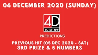 Foddy Nujum Prediction  for Sports Toto 4D - 6 December  2020 (Sunday)