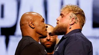 Jake Paul vs Mike Tyson first faceoff at launch press conference @Netflix @Most_Valuable_Promotions