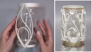 DIY👍How to make an exclusive vase from an ordinary glass jar. 🌹Idea for home.