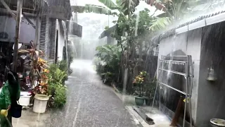 Sleep fast with the sound of heavy rain and thunder Almost Flooded | Heavy rain strong winds village