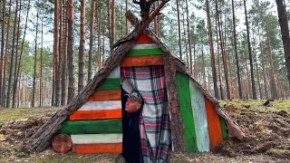 Build a complete bushcraft shelter. Amazing Indian wigwam in the sand. ASMR