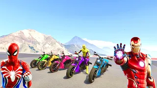 Motorcycle Challenge Of Spiderman Far From Home, Yellow Spiderman,  Spiderman Ps4 , Iron Man , Hulk