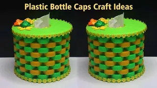 Ide Kreatif Tutup Botol Plastik menjadi Tempat Tisu | Plastic bottle caps craft ideas tissue box