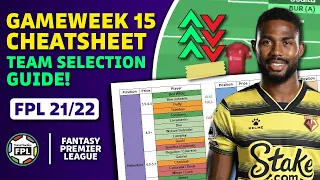 FPL GW15 Team Selection Preview & CHEATSHEET! | Fantasy Premier League Tips 21/22