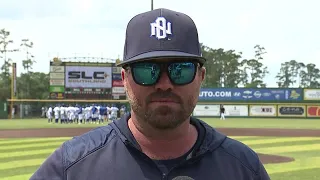 Head coach Blake Dean and pitcher Chris Olivier after UNO's  7-4 win over Texas A&M-Corpus Christi