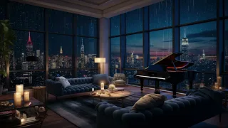 Rainy Evening in the City | Piano Melodies & Night Rain Sounds for Stress Relief | Window Ambience