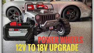 Best easy how to modify Power Wheels Jeep Hurricane 12 Volt to 18V conversion Power Upgrade Review