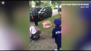 Watch as dozens of officers visit lemonade stand of little KC girl who dreams of being a cop