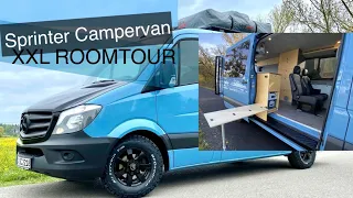 Camper ROOMTOUR Mercedes SPRINTER Wohnmobil Selbstausbau DIY Familien Campervan mit Dachzelt 🤩