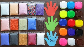Making Crunchy Slime With Bags Foam Hands and Clay