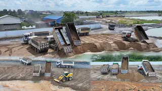 EP958,Wheel Loader SDLG Push Sand In Water With Truck SHACMAN Transport Sand Filling Lake