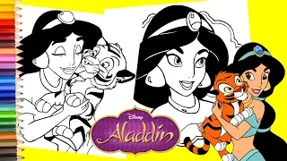 Disney Princess Jasmine and Rajah - Aladdin Coloring Pages for kids