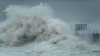 Storm Babet hits the North East Coast of England this morning as waves as big as 20ft