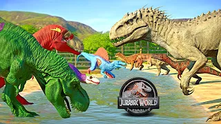 SuperHero Dinosaurs vs Camp Cretaceous Dinosaurs Fighting 🌍 JURASSIC WORLD EVOLUTION