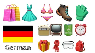 50 phrases - German with Emoji -  🛍👒🥾🧦📸