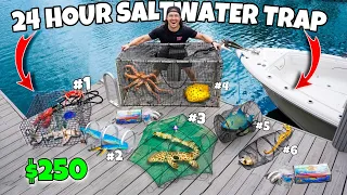 24 HOUR FISH TRAP Catches TONS of FISH For My SALTWATER POND!