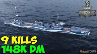 World of WarShips | Kamikaze R | 9 KILLS | 148K Damage - Replay Gameplay 4K 60 fps