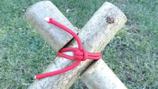 How to Secure Cross Halving Joint only with the Rope - Bushcraft Shelter Structure Knot