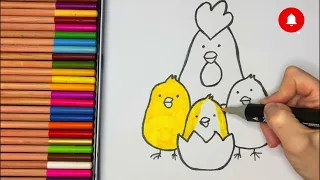 How to draw a chicken with chicks Як намалювати курку з циплятами#draw#chicken#малюємо#курка