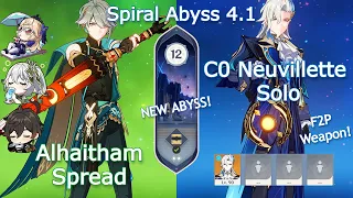 NEW Spiral Abyss 4.1! C0 Neuvillette Solo x C0 Alhaitham Spread | Floor 12 9 Stars | Genshin Impact