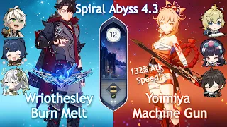 C1 Wriothesley Burn Melt x C0 Yoimiya Machine Gun - Spiral Abyss 4.3 | Floor 12 | Genshin Impact