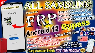2023 ALL SAMSUNG FRP BYPASS | New Security UI 4.1 Android 12| Setup Clear Data Not Supported Fix A03