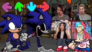 Youtubers reaction to Sonic.exe Mod | Faker Sonic Transformation (Friday Night Funkin)