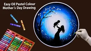 Mother's Day Drawing with Oil Pastels for beginners - Step by Step