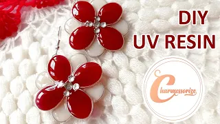 UV レジン UV Resin Crafts & Accessories| UV resin Red & White Floral Petal earring | DIY resin jewelry|