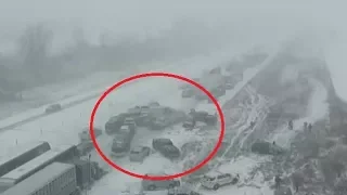 70 car pile-up caught on camera as Iowa motorists battle snowy roads