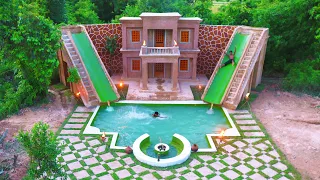 Build Creative Modern Jungle Villa House With Contemporary Water Slide Park & Swimming Pool