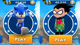 Sonic Dash vs Teen Titans Go Robin Run - Movie Sonic vs All Bosses Zazz Eggman - All 62 Characters