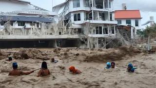 Streams of water carry people down the street! Flash flood hits Yogyakarta, Indonesia