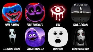 Poppy Mobile, Poppy Mobile 3, Eyes, House of Slendrina, Slendrina The Cellar, Grimace Monster...